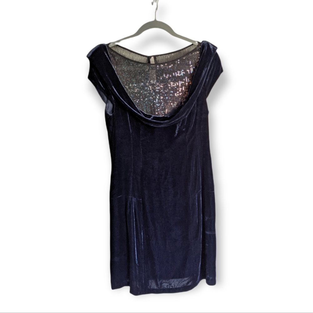 NWT Nanette Lepore Carravagio Navy Velvet Sequins Cocktail Dress | 6